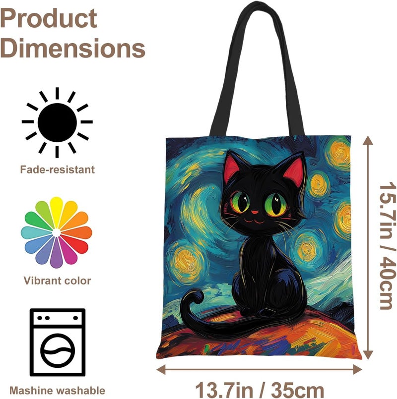 ANNA QUEEN Cat Tote Bag Shoulder Bag Handle Bag for Gym Yoga Picnic Beach Kitchen Reusable - Image 4